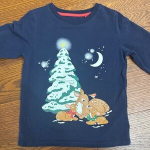 Mini Boden Kids Navy Blue Christmas Deer Shirt